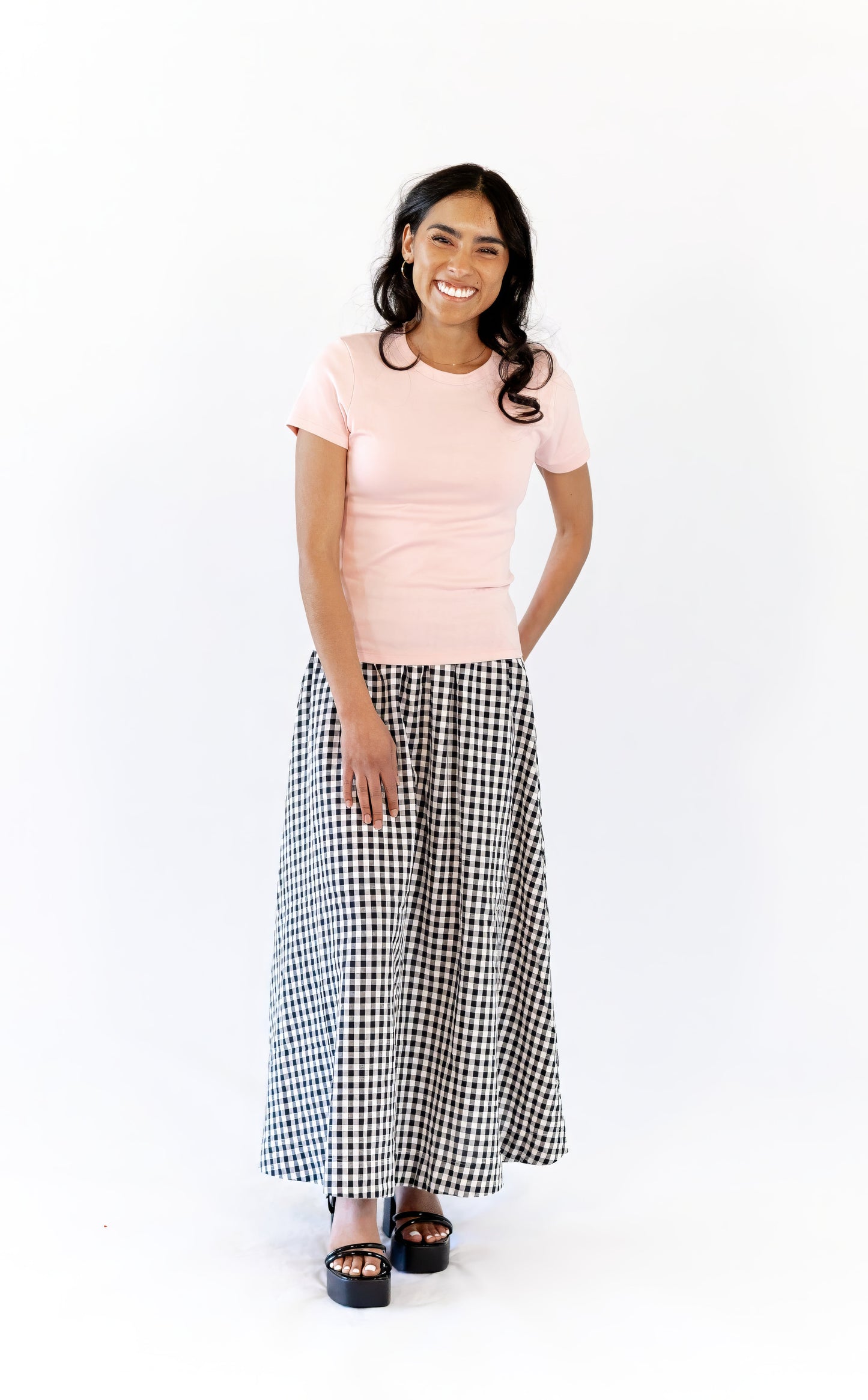 Iris Gingham Midi Skirt · Black