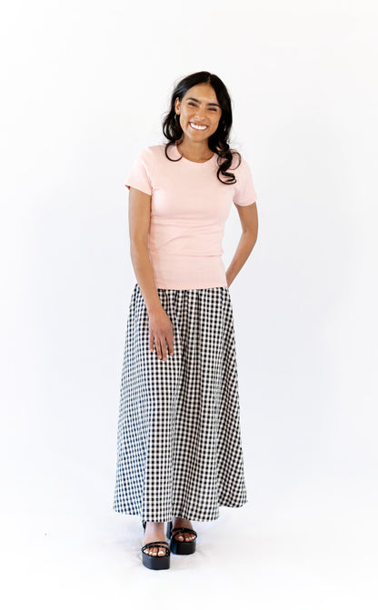 Iris Gingham Midi Skirt · Black
