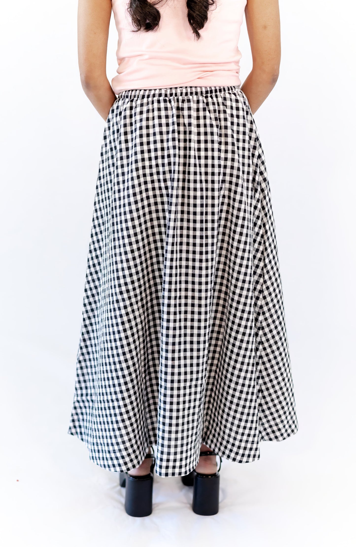 Iris Gingham Midi Skirt · Black