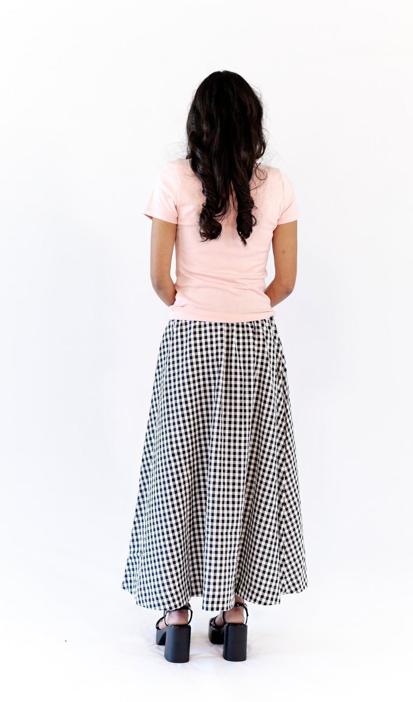 Iris Gingham Midi Skirt · Black