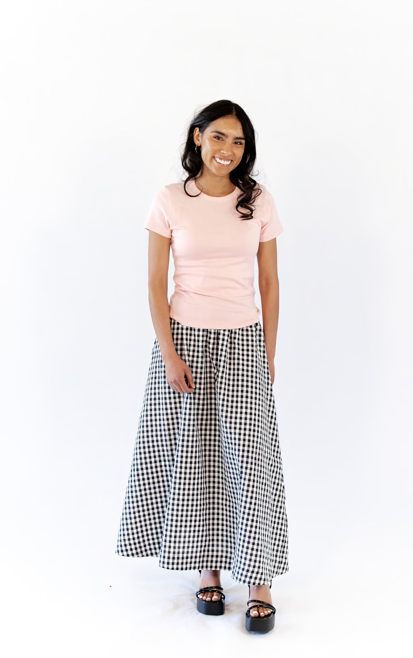Iris Gingham Midi Skirt · Black