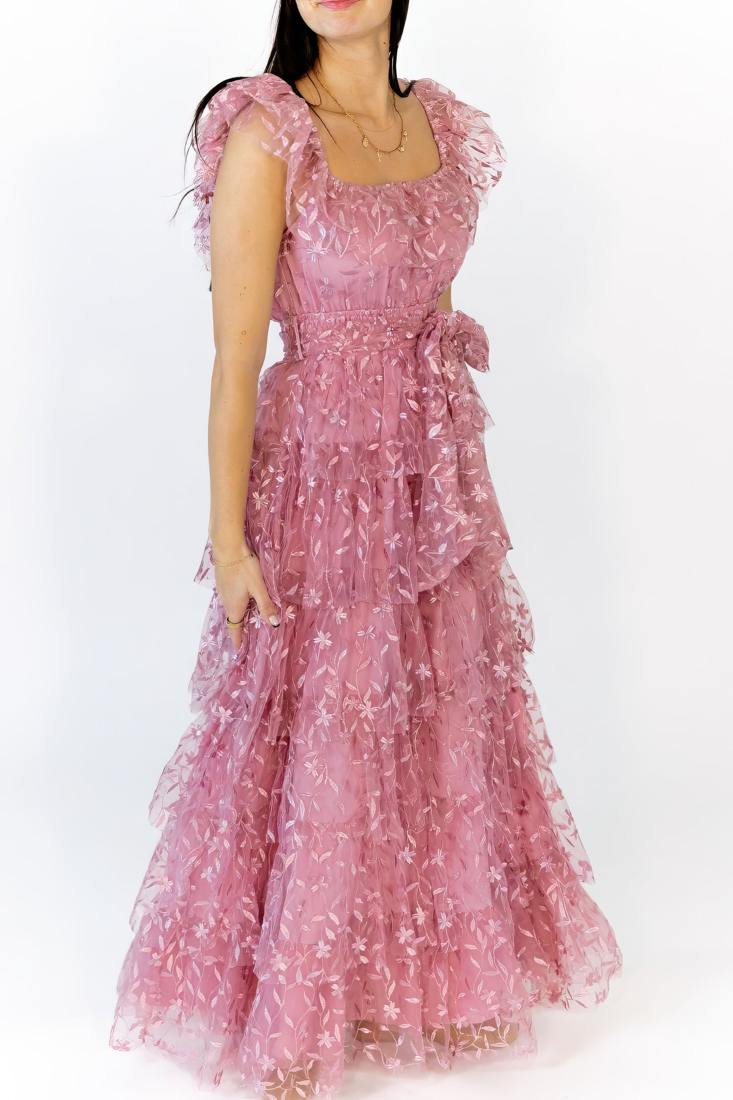 Lana Embroidered Ruffle Maxi · Pink