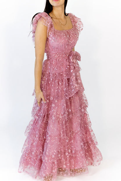 Lana Embroidered Ruffle Maxi · Pink