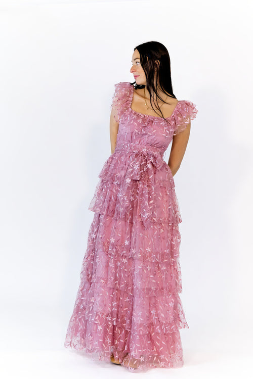 Lana Embroidered Ruffle Maxi · Pink