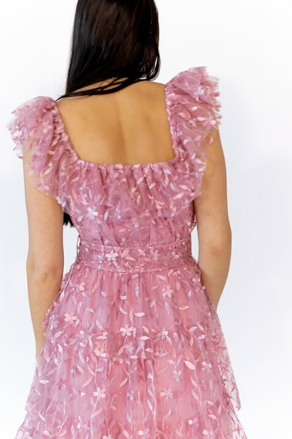 Lana Embroidered Ruffle Maxi · Pink