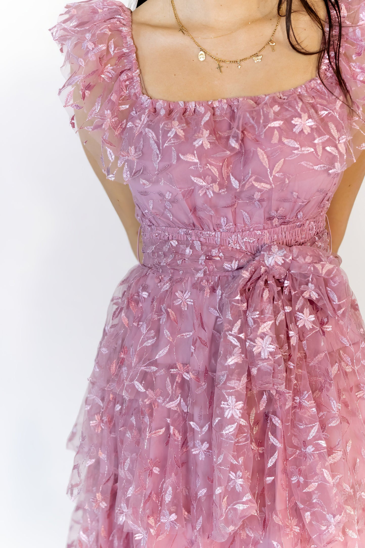 Lana Embroidered Ruffle Maxi · Pink