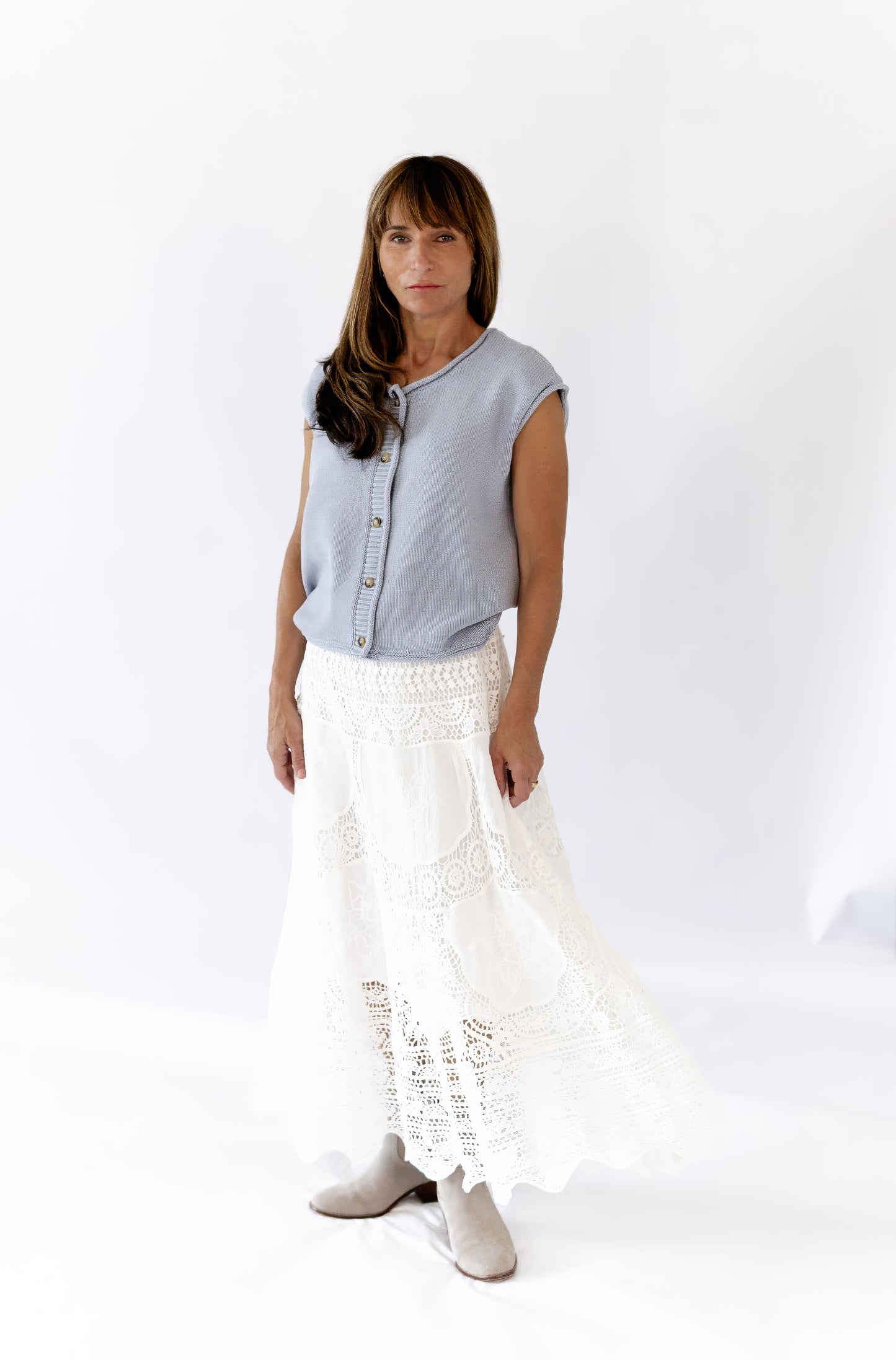 Peyton Raw Edge Cardigan · Dusty Blue