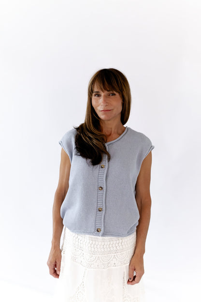 Peyton Raw Edge Cardigan · Dusty Blue