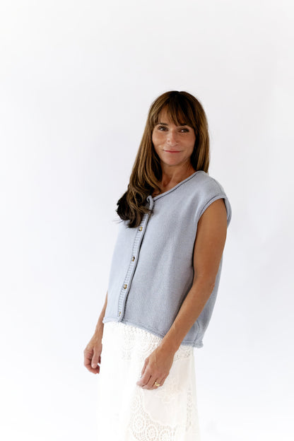 Peyton Raw Edge Cardigan · Dusty Blue