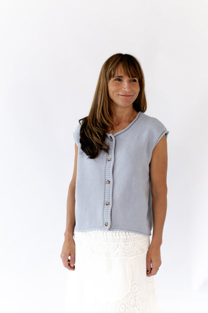 Peyton Raw Edge Cardigan · Dusty Blue
