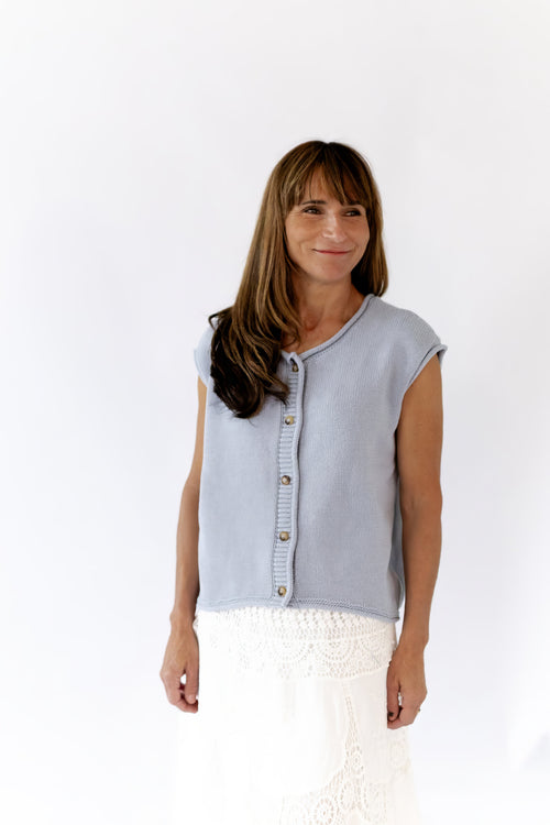 Peyton Raw Edge Cardigan · Dusty Blue