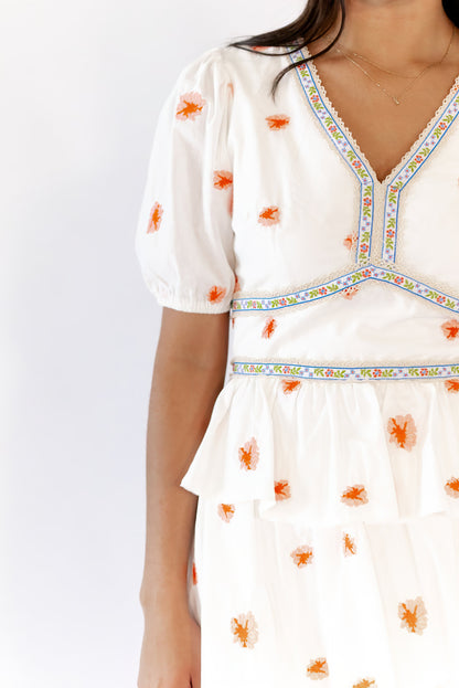 Nappa Embroidered Tiered Dress