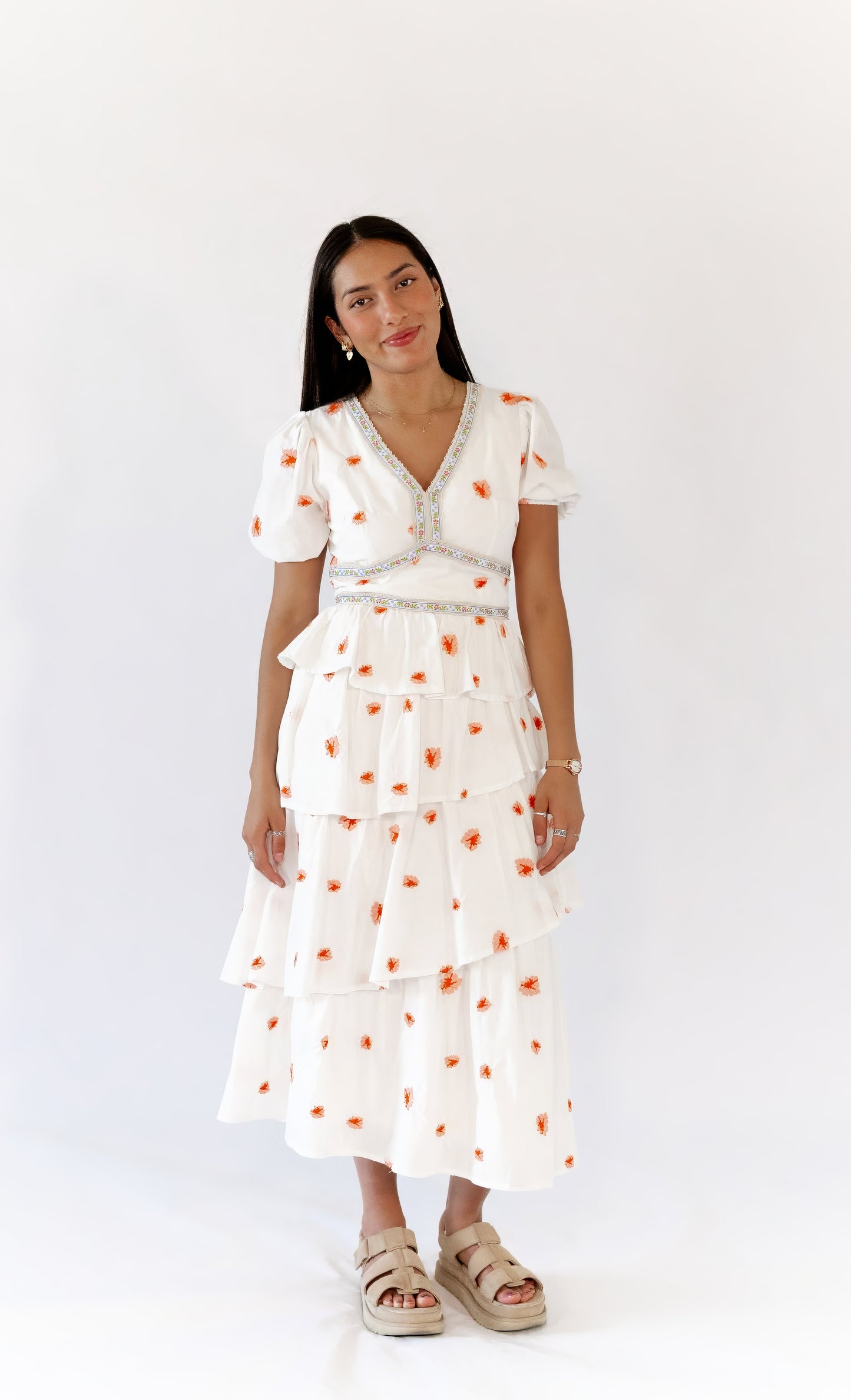 Nappa Embroidered Tiered Dress