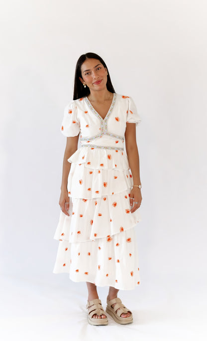 Nappa Embroidered Tiered Dress