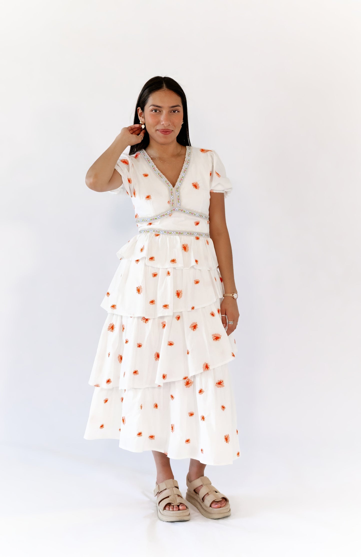 Nappa Embroidered Tiered Dress