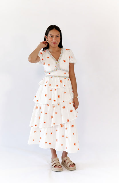 Nappa Embroidered Tiered Dress
