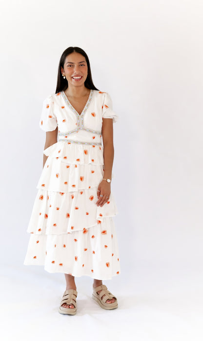 Nappa Embroidered Tiered Dress