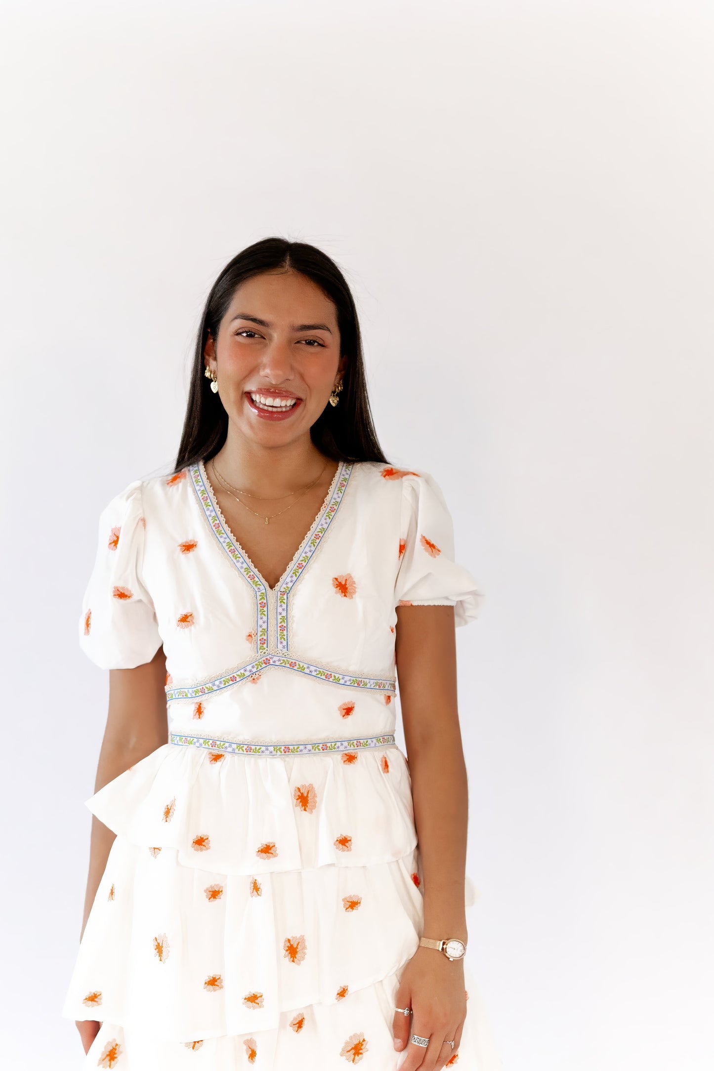 Nappa Embroidered Tiered Dress