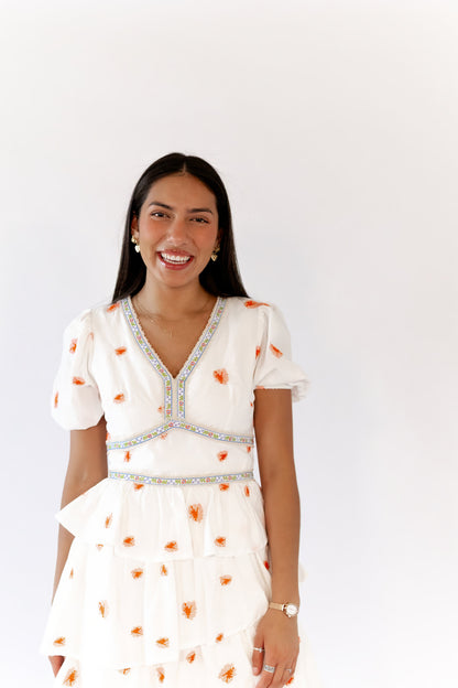 Nappa Embroidered Tiered Dress