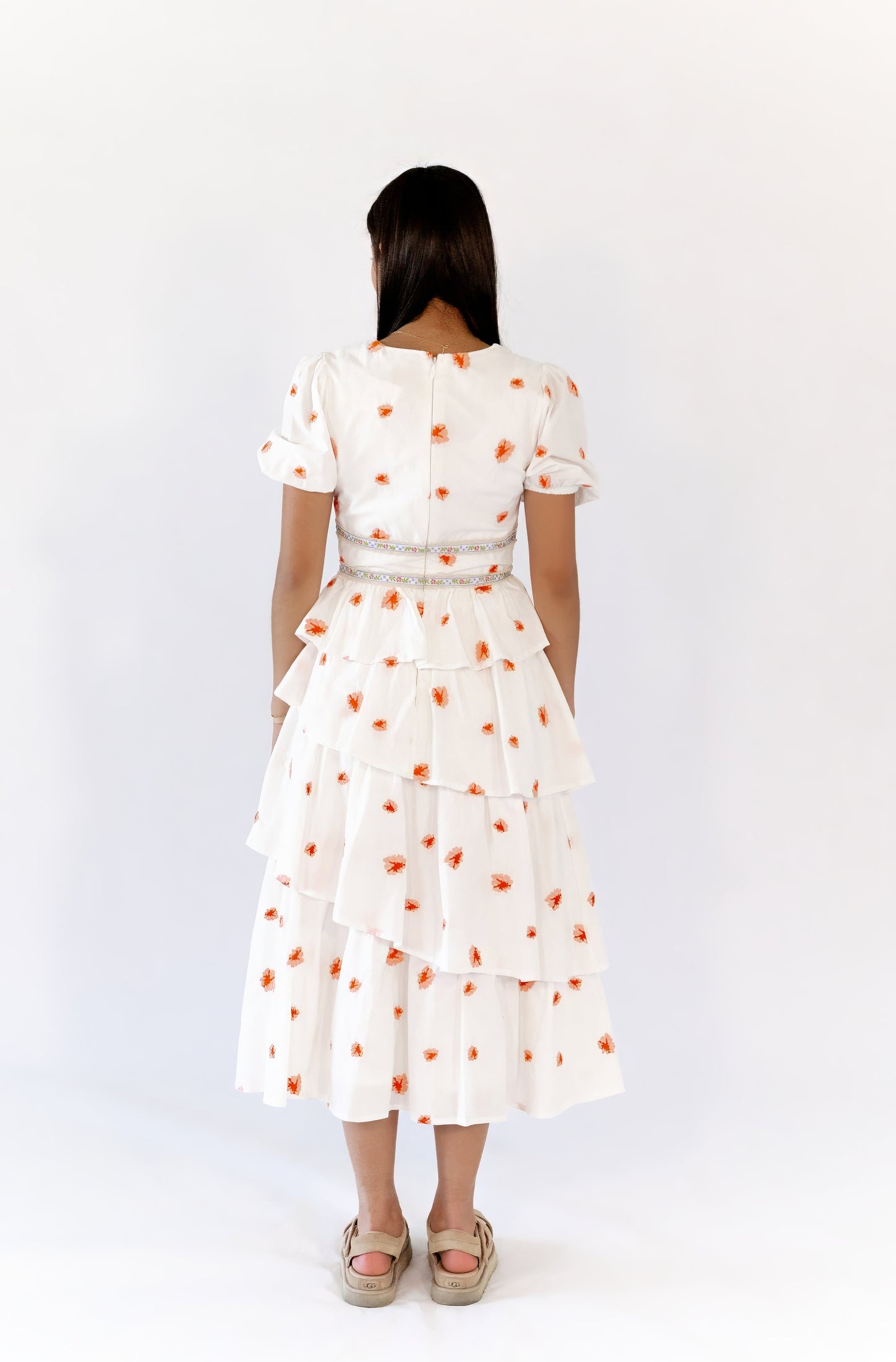 Nappa Embroidered Tiered Dress