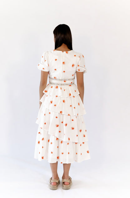 Nappa Embroidered Tiered Dress