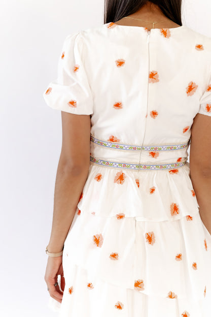 Nappa Embroidered Tiered Dress
