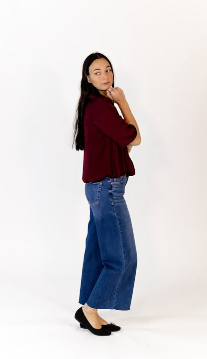 Ajen Braided Neckline Blouse · Wine