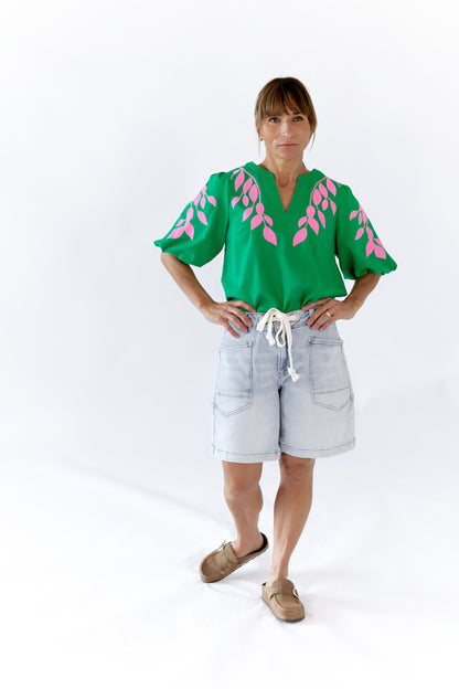 Greenery Embroidered Top