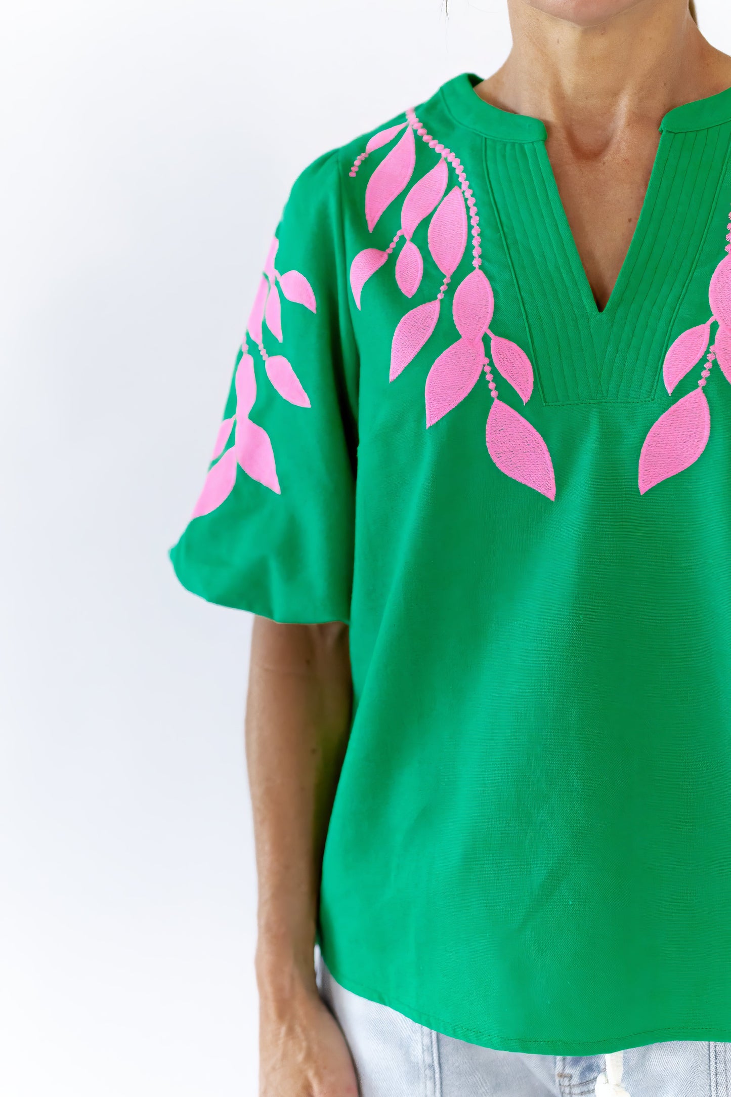 Greenery Embroidered Top