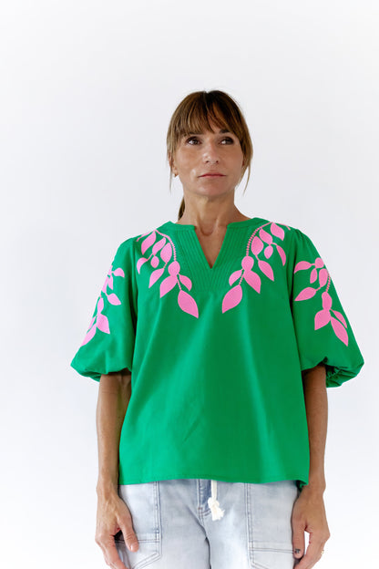 Greenery Embroidered Top