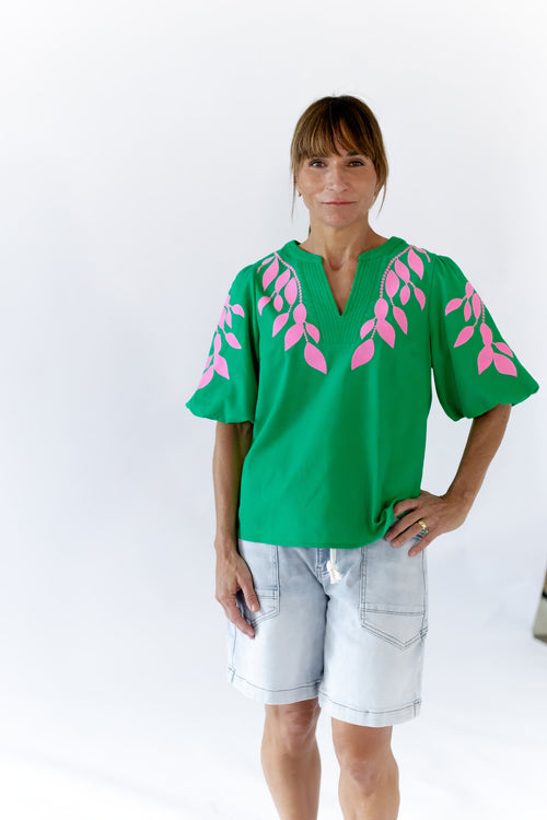 Greenery Embroidered Top