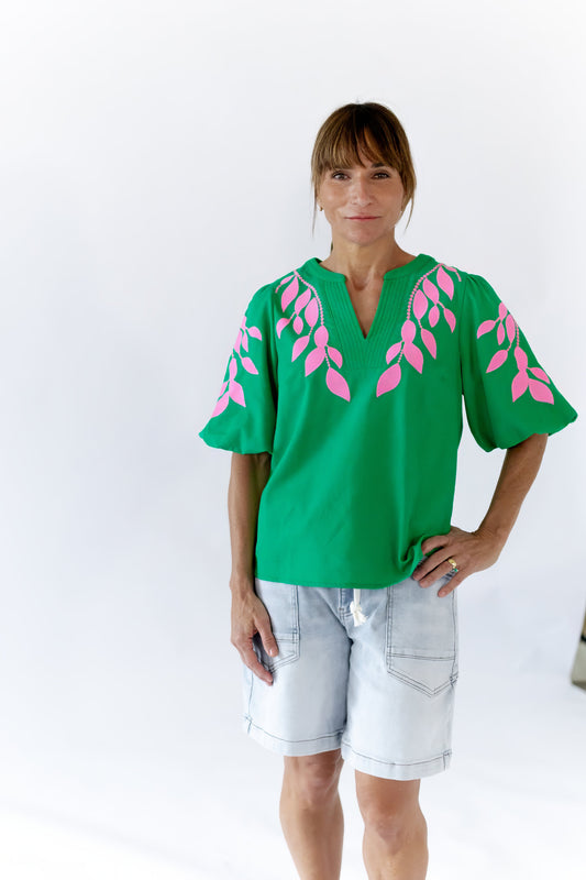 Greenery Embroidered Top