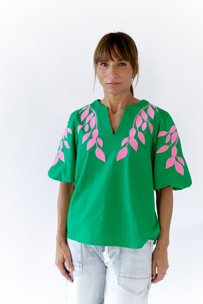 Greenery Embroidered Top