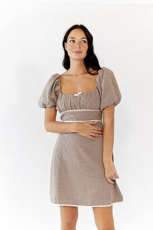 Tory Gingham Lace Up Back Dress
