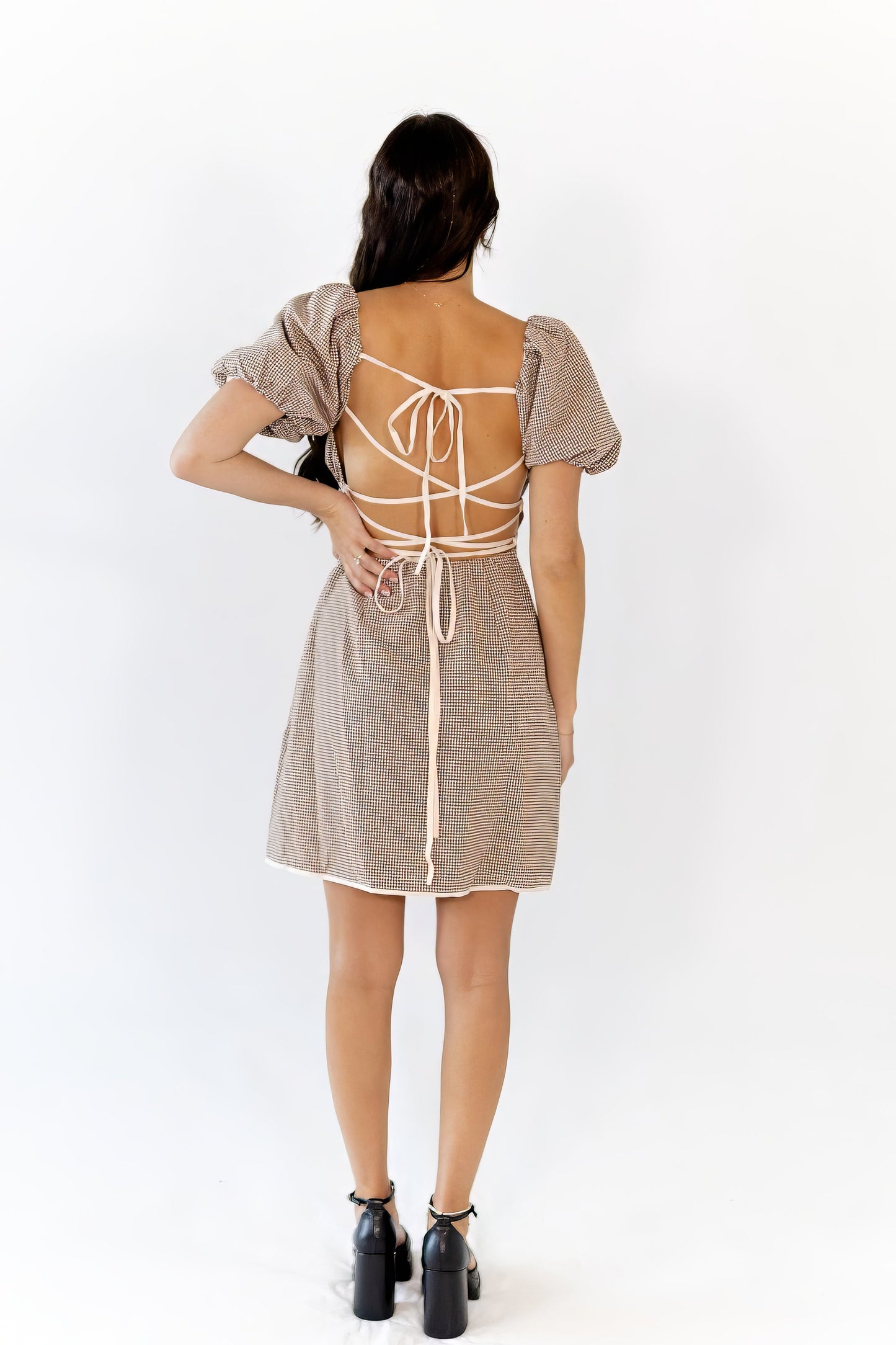 Tory Gingham Lace Up Back Dress