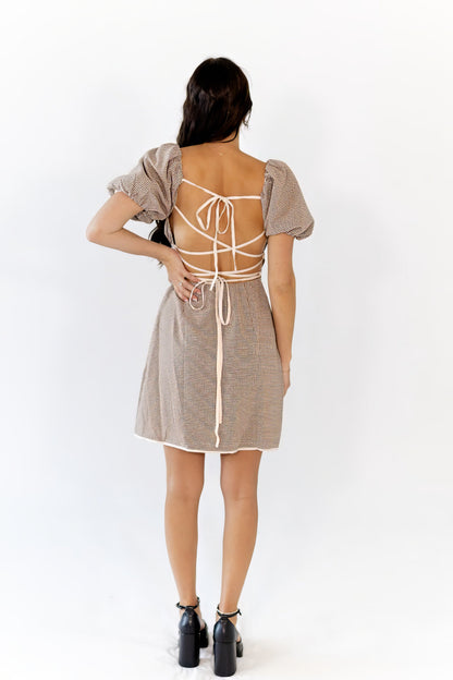 Tory Gingham Lace Up Back Dress