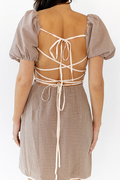 Tory Gingham Lace Up Back Dress