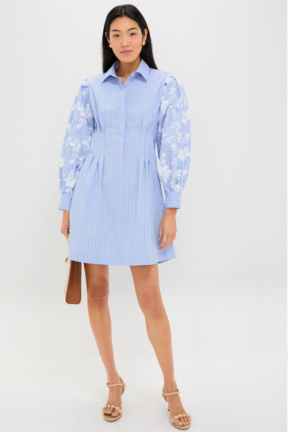 Blue Stripe Embroidery Mini Corinne Dress