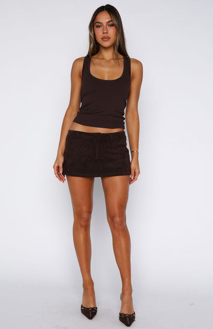 Silent Heartbeat Faux Suede Low Rise Mini Skort Dark Chocolate