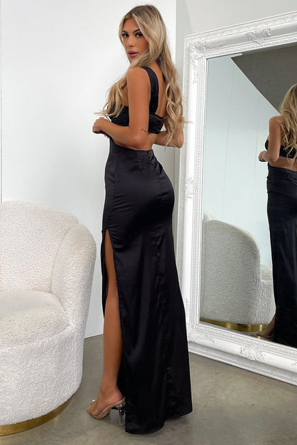 Alexia One Shoulder Satin Maxi Dress - Black