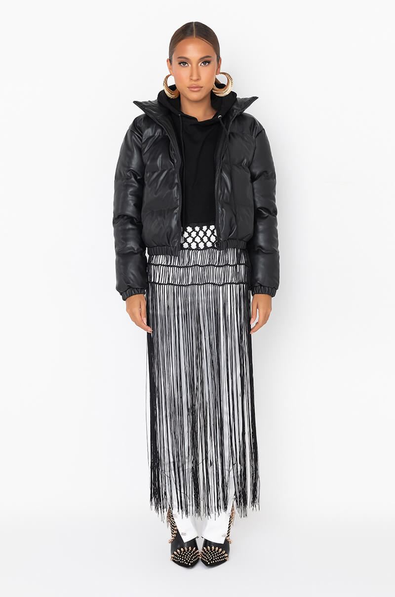 ALL BLACK PLEATHER PUFFER JACKET