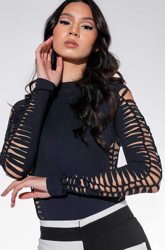 ALL THE CUTOUTS SNATCHED BODYSUIT BLACK