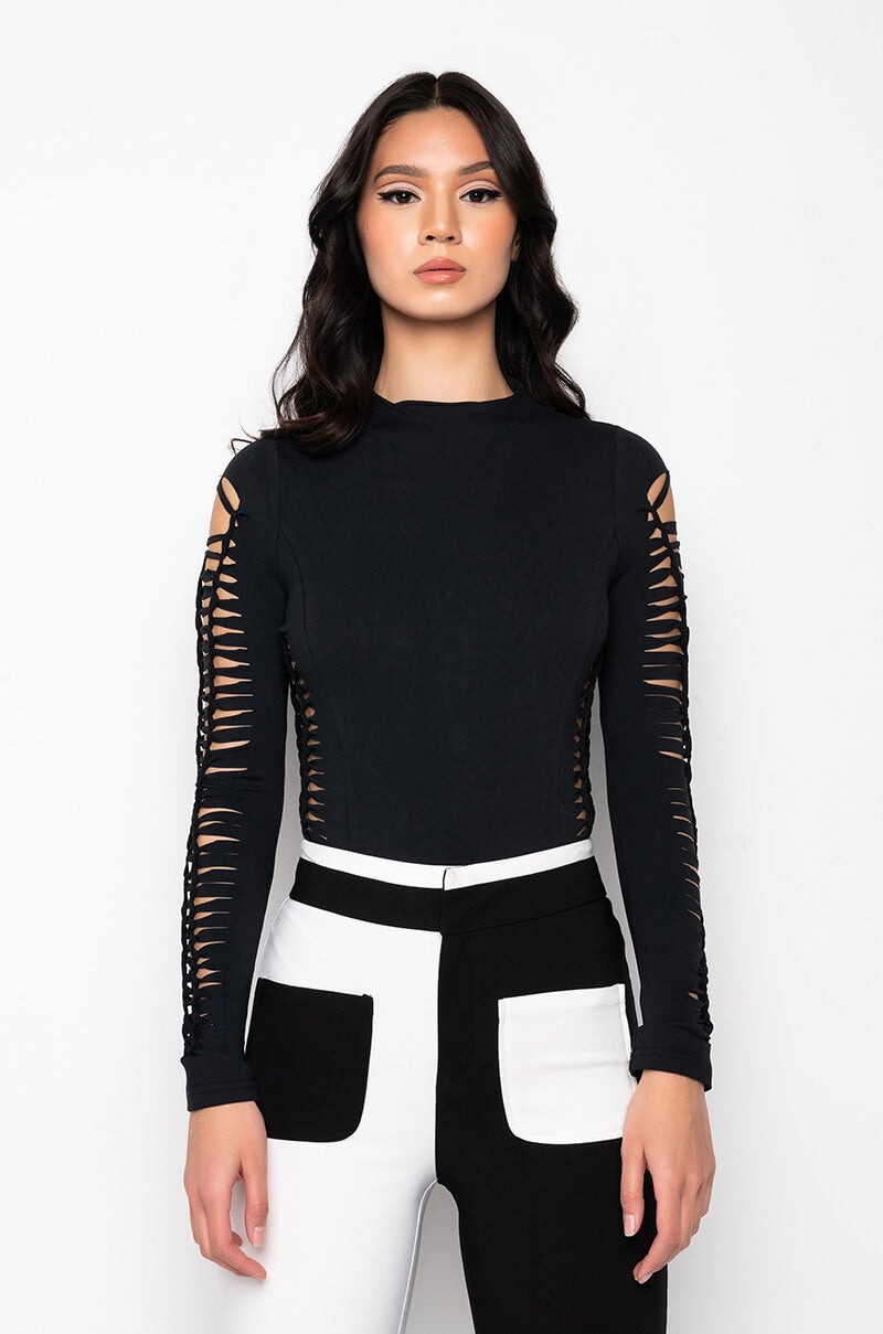 ALL THE CUTOUTS SNATCHED BODYSUIT BLACK