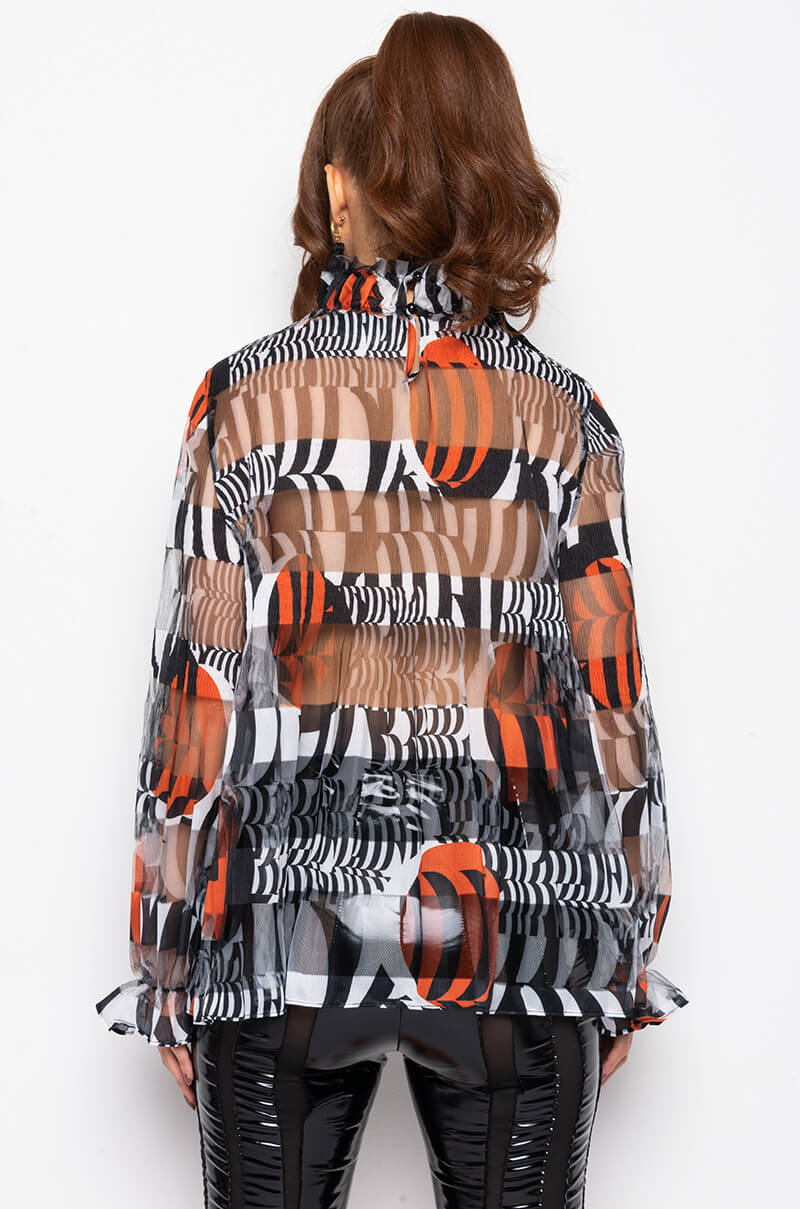 ALL THE LOVE YOU NEED SHEER BLOUSE BLACK MULTI