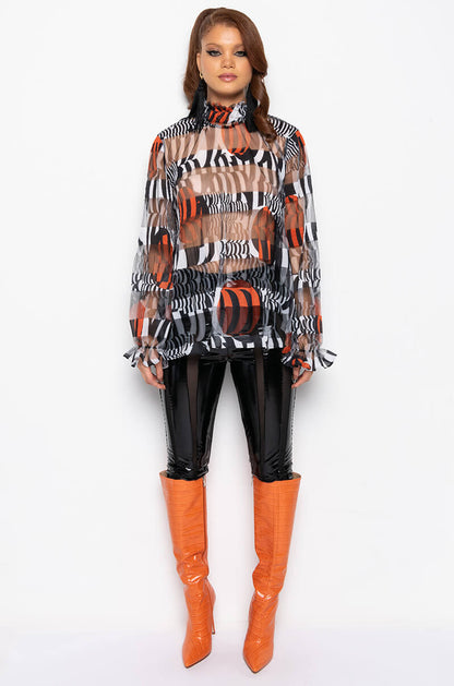 ALL THE LOVE YOU NEED SHEER BLOUSE BLACK MULTI