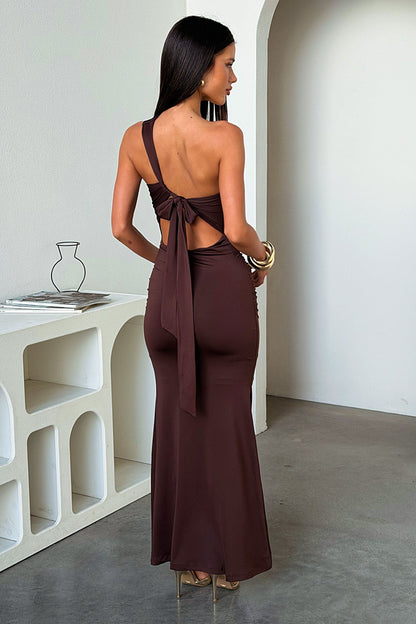 Ariana One-Shoulder Maxi Dress - Brown