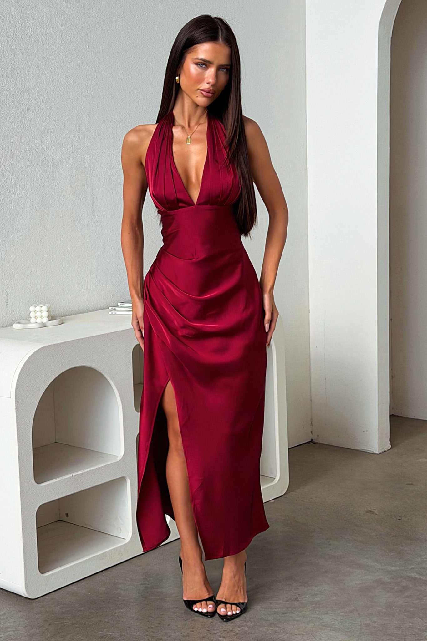 Avalea Halterneck Maxi Dress - Burgundy