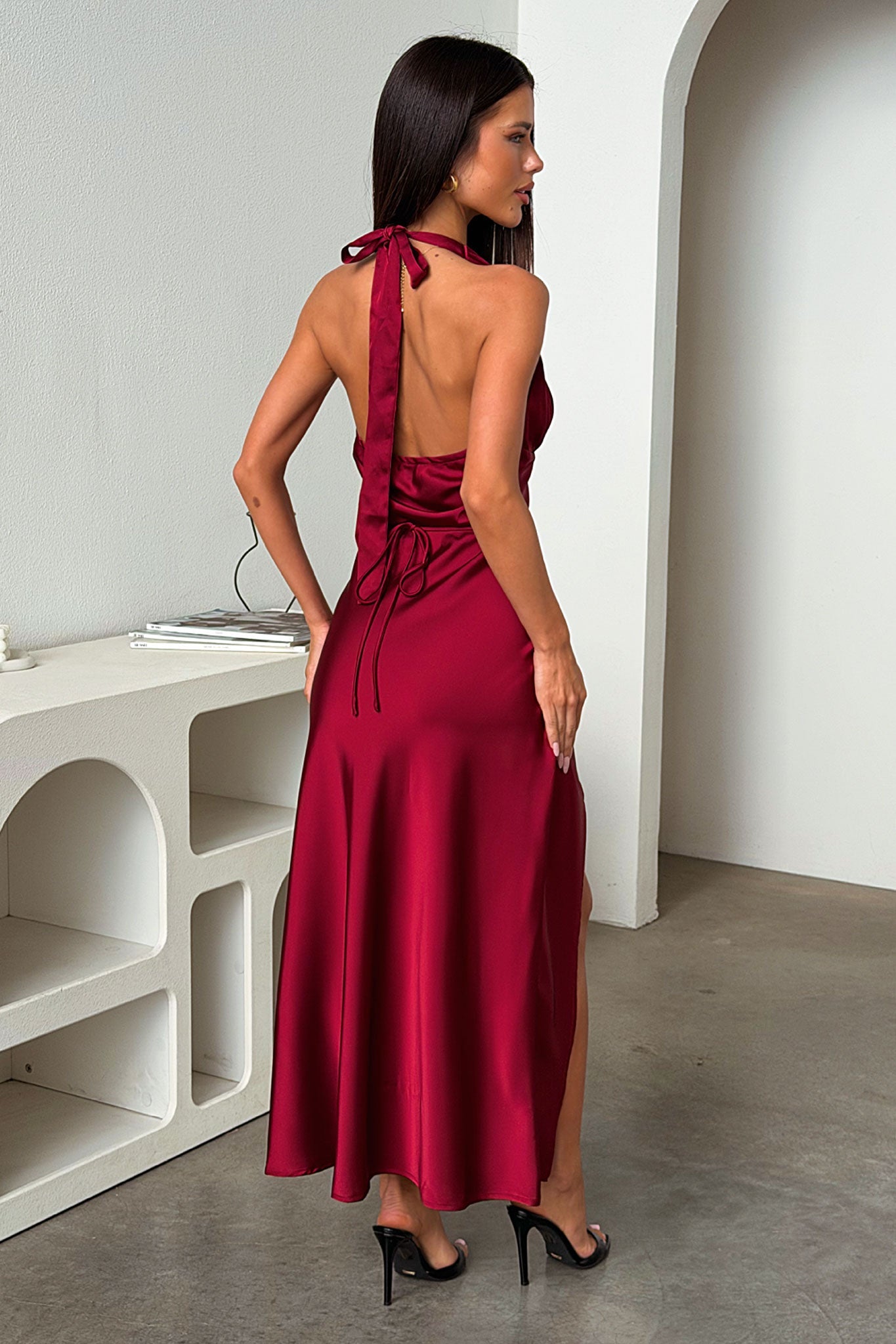 Avalea Halterneck Maxi Dress - Burgundy