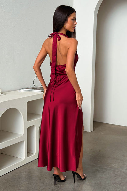 Avalea Halterneck Maxi Dress - Burgundy