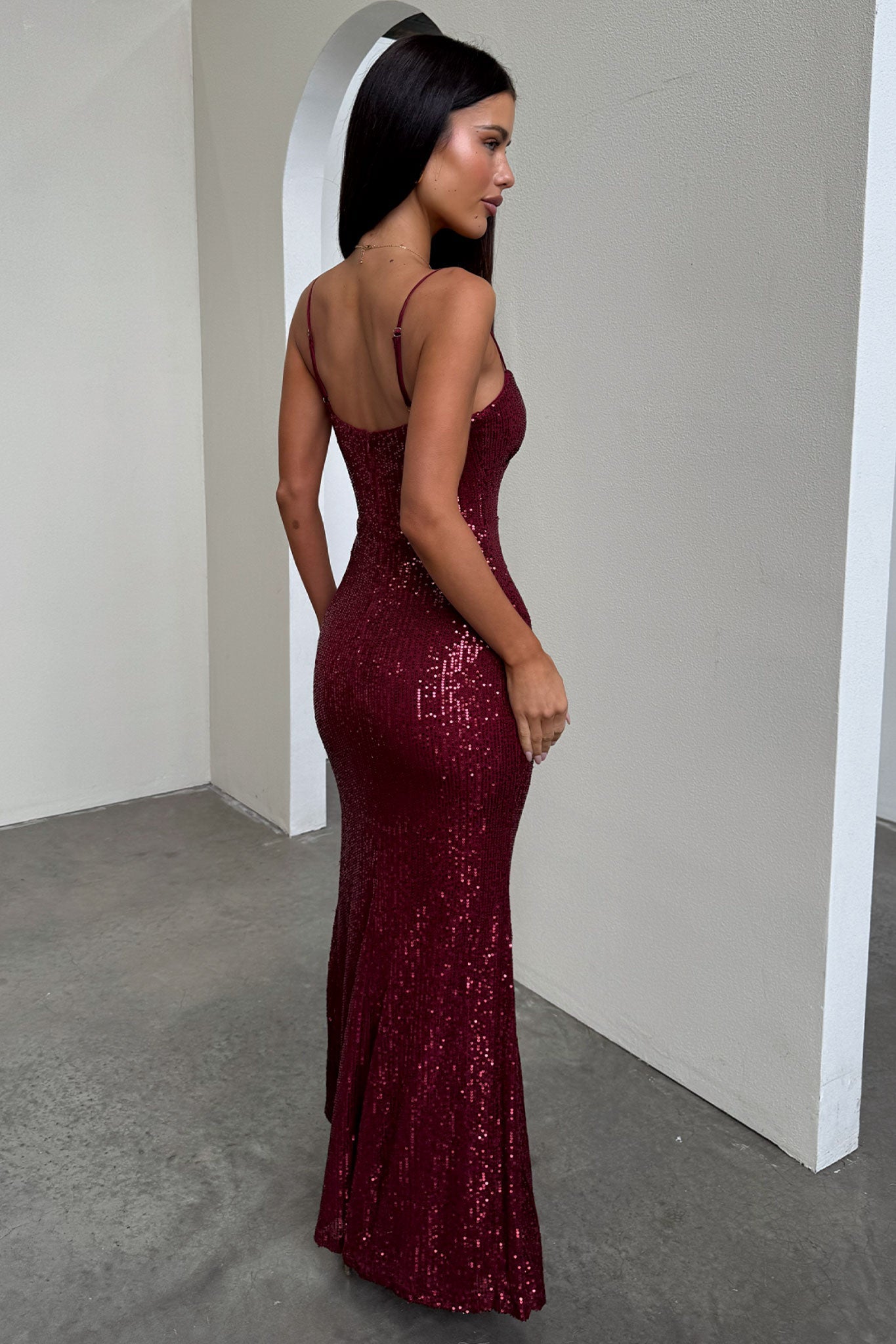Bonnie Sequin Maxi Dress - Burgundy